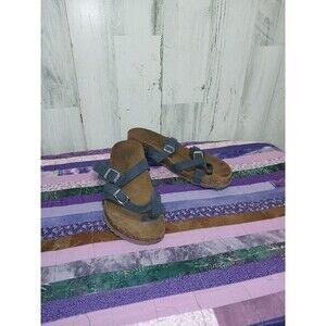 Marina Luna Sandals Womens 10 Wedge Thong Blue Leather Casual Slip On Cork